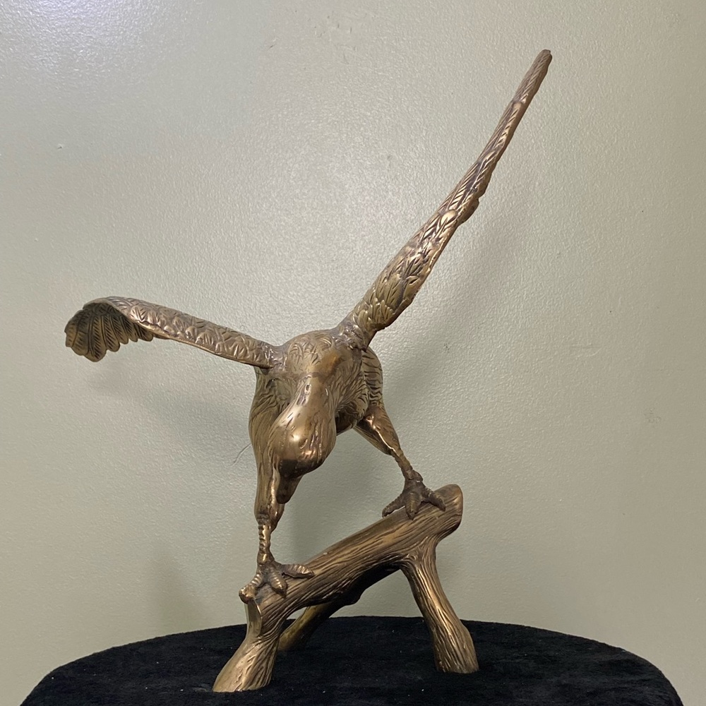 Vintage Solid Brass Eagle Perched on Branch